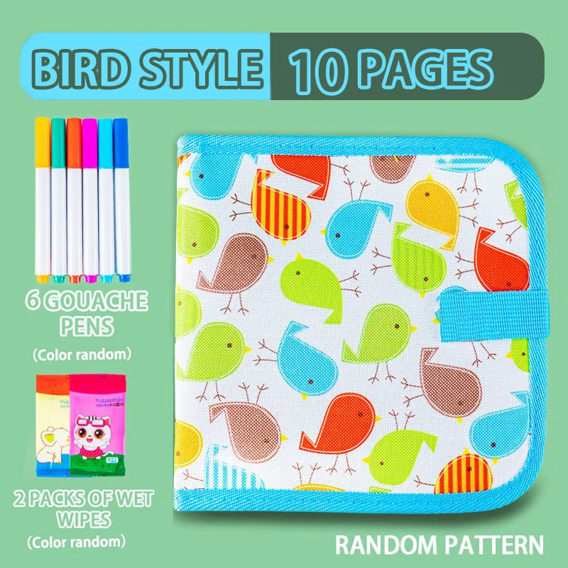 Erasable Doodle Book for Kids – Reusable Drawing Pad with 12 Watercolor Pens, Preschool Painting & Writing Set
