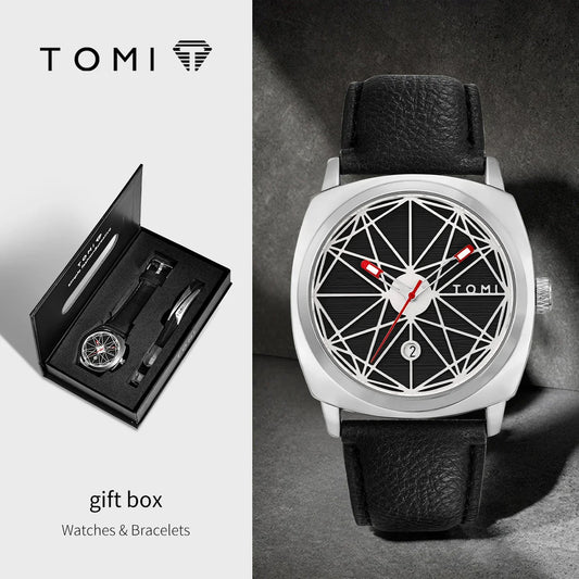 TOMI 2024 Men's Luxury Watch & Bracelet Gift Set – Business Quartz Calendar Watch, 2PCS Versatile Reloj for Men
