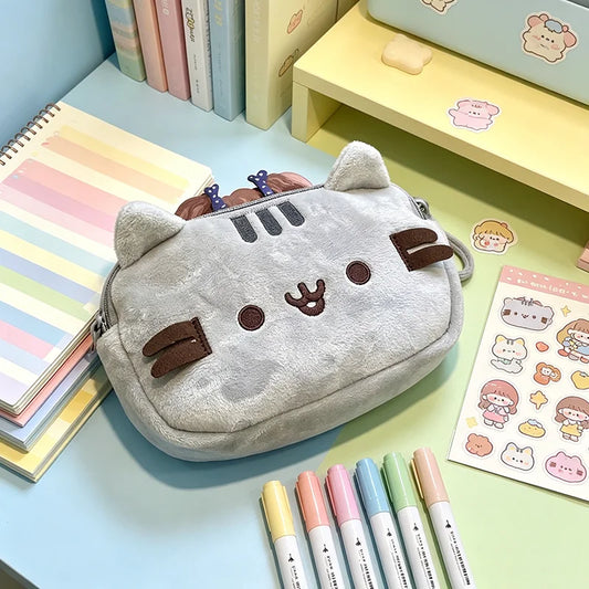 Kawaii Pusheen Pencil Case - Cute Fat Cat Large Capacity Stationery Bag & Cosmetic Travel Storage Pouch