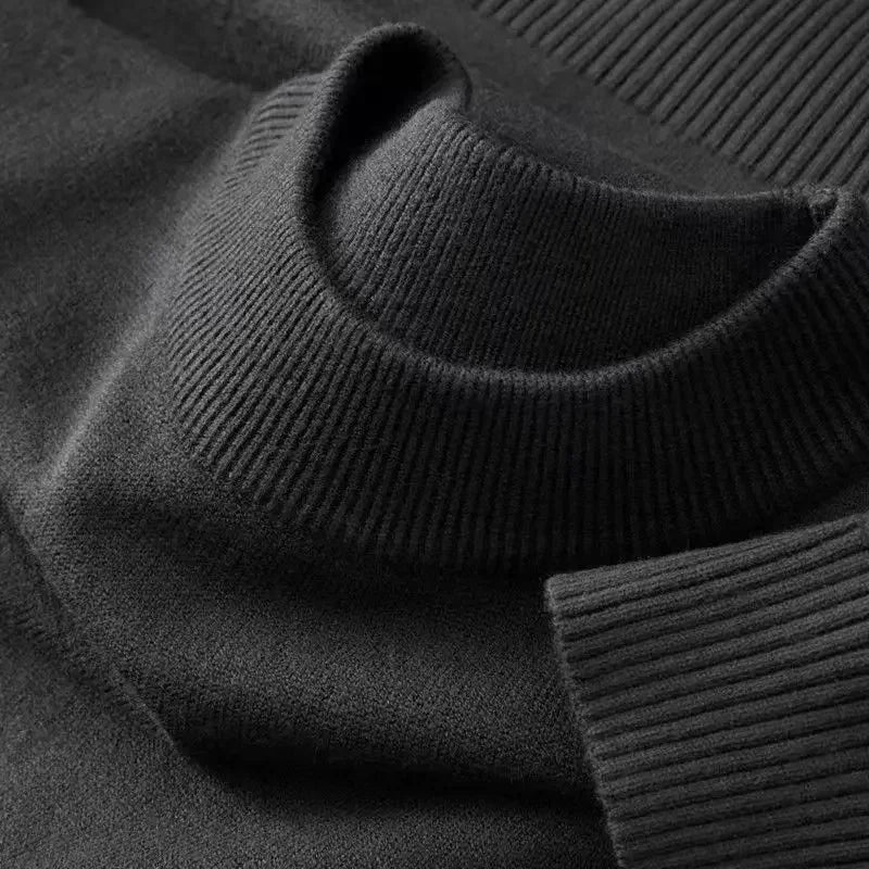 Men's Autumn Mock Turtleneck Sweater - Lightweight Warm Long Sleeve Knitted Casual Streetwear Pullover Top