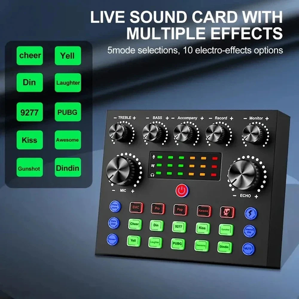 V8S Live Sound Card Microphone Bundle - Podcast Recording Equipment Kit for Music, DJ, Disco & Live Streaming