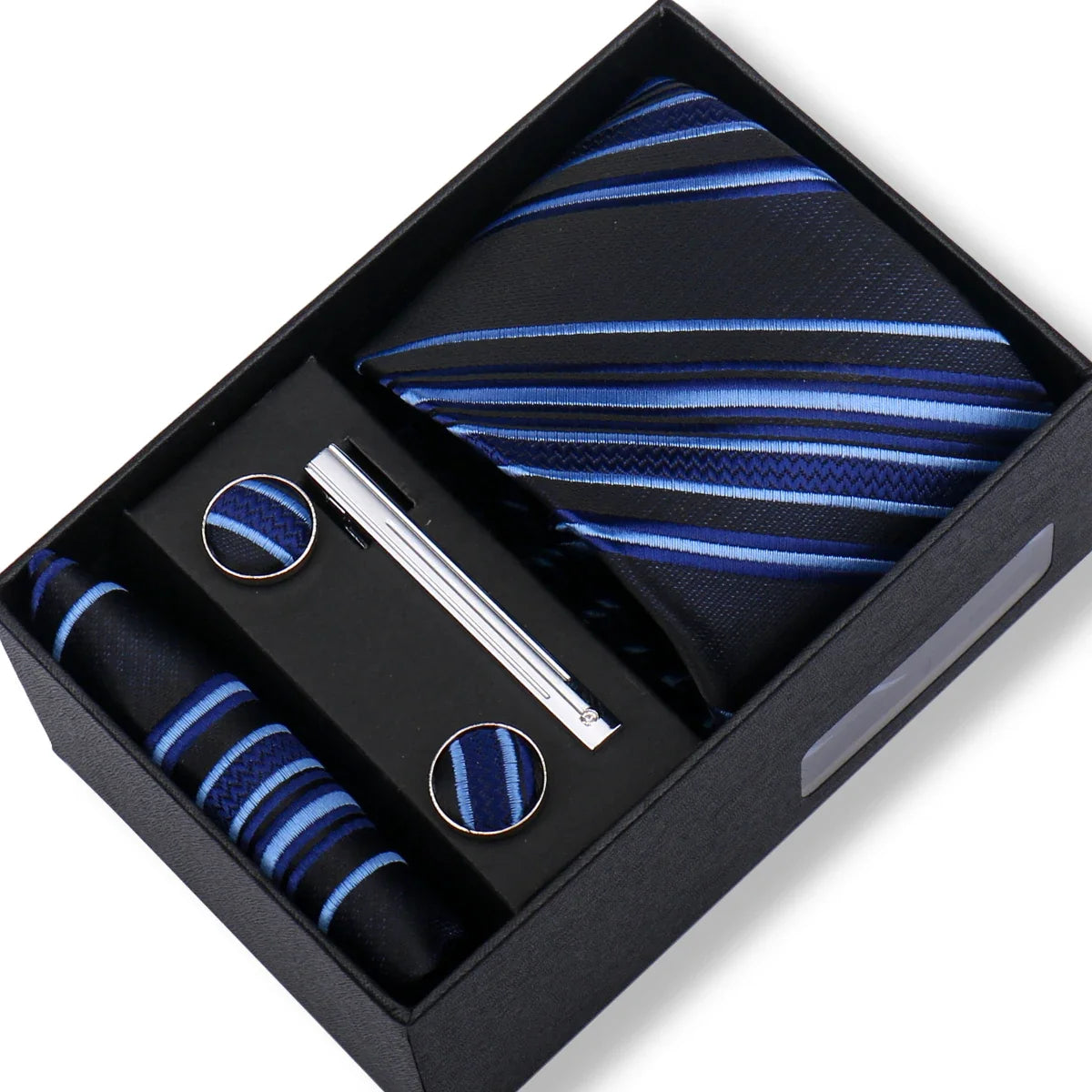 Men’s Green Tie Gift Box Set - Premium Business Necktie with Hanky, Cufflinks & Tie Clip for Wedding Formal Wear