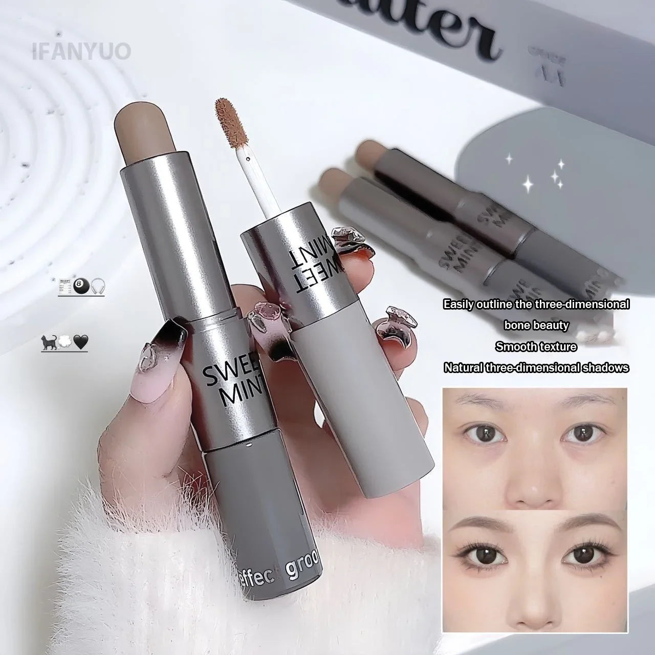 Moisturizing Matte Contour Stick - Waterproof Concealer Highlighter for 3D Nose Shadow Face Sculpting Makeup