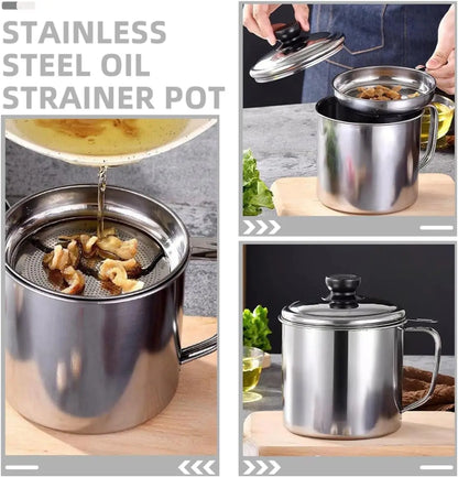 Bacon Grease Container - Kitchen Oil Storage Can with Strainer for Cooking Fat & Frying Oil