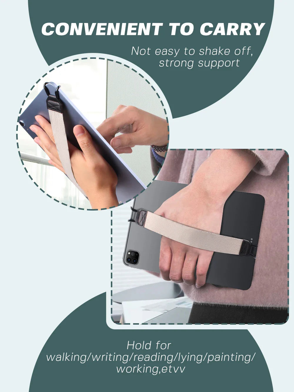 Universal Tablet Stand Holder: Hand Strap Leather Handle Grip for iPad 9.7/10.5 inch - Secure Hand-Strap for iPad, Xiaomi, Samsung, and More