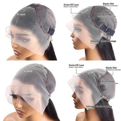 HD Lace Front Wig 13x6 – 40 Inch Deep Wave Human Hair Wig, Pre-Plucked Curly Brazilian Water Wave Lace Frontal Wig