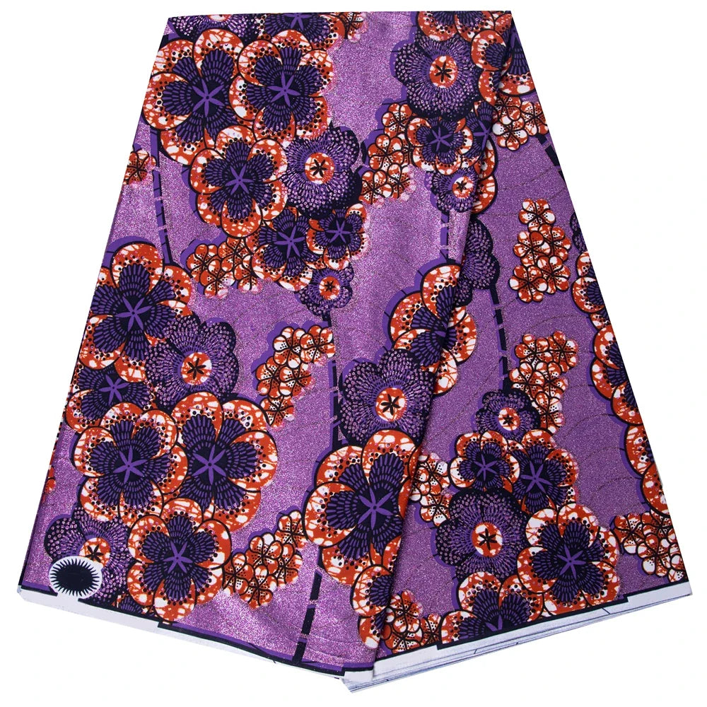 Shine African Ankara Wax Fabric - 6 Yards 100% Cotton Hot Stamping Print for Party Dresses, Sewing & Crafts
