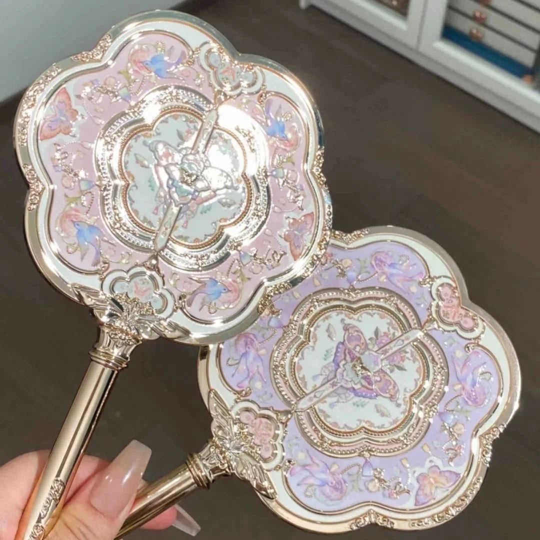 Flower Knows Angel Series Handheld Mirror – White, Black & Pink Compact Mirror
