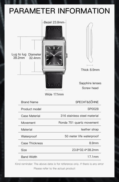 2025 Specht & Söhne Men’s Quartz Watch — 24MM 316L Stainless Steel, Sapphire Crystal, Waterproof Wristwatch