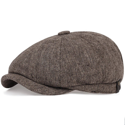 Retro Men’s Newsboy Cap — British Octagonal Herringbone Flat Painter Hat Autumn Winter Hip Hop Beret