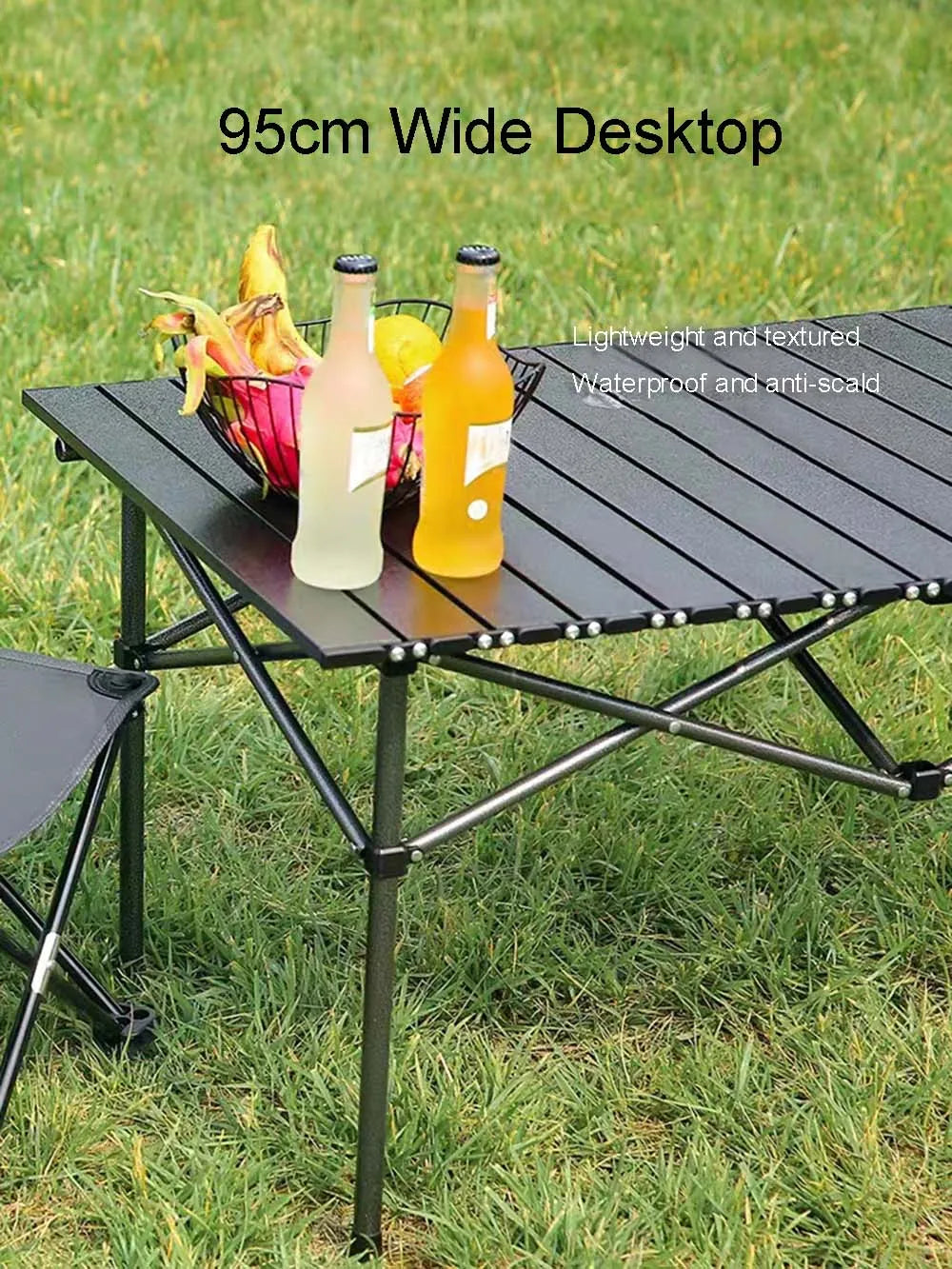 Outdoor Folding Long Table – Portable Black Camping Desk with Net Bag, Easy Setup & Stable for BBQs
