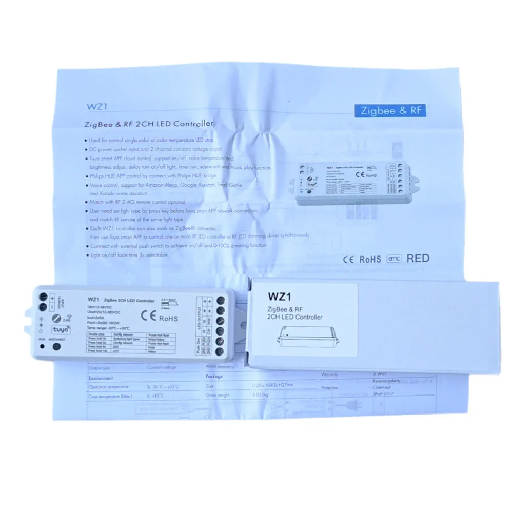 CENFAYA ZigBee & RF 2CH LED Controller - Smart DC 12V/24V Dimmer for CCT LED Strips with Remote Control