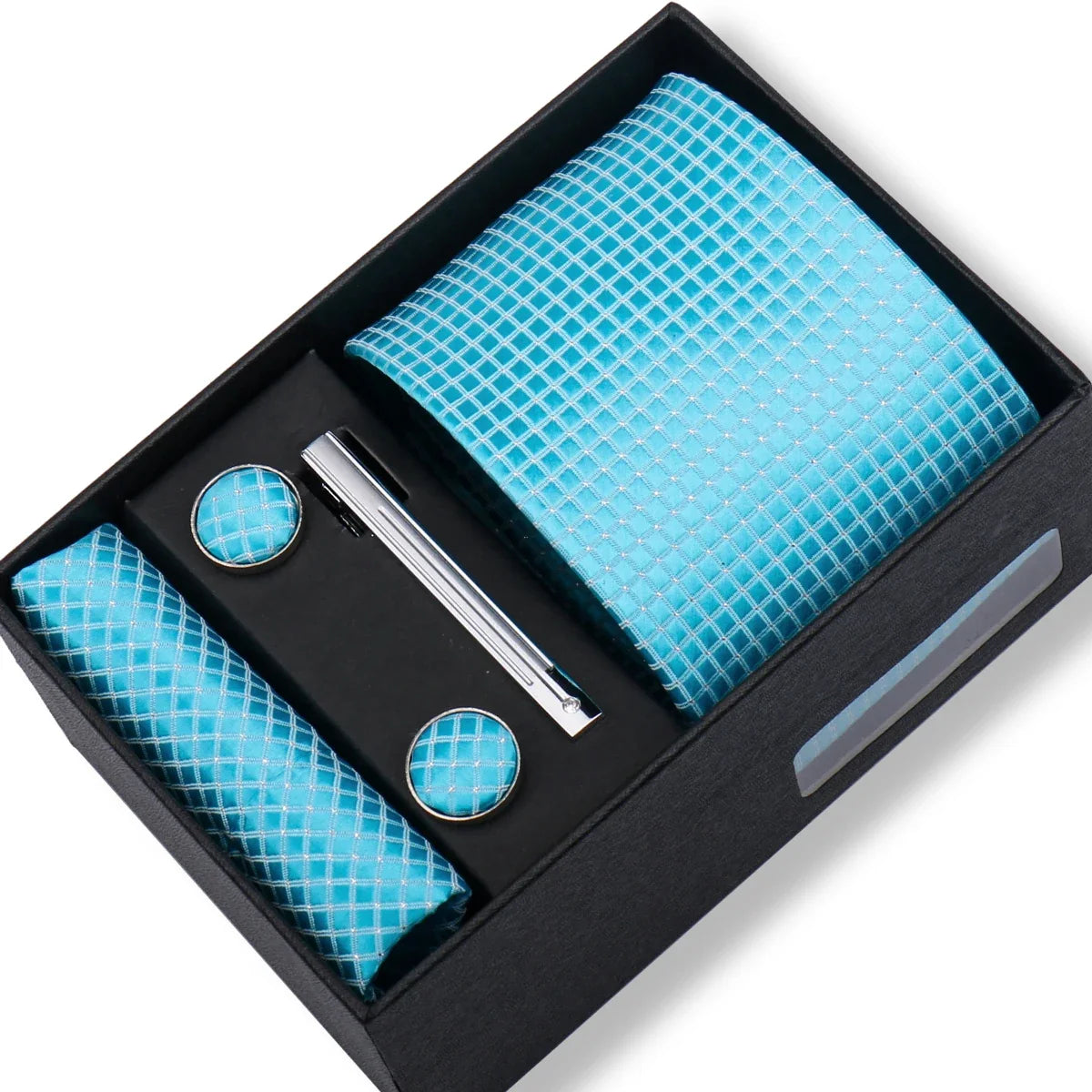 Men’s Green Business Tie Set - Premium Necktie with Hanky, Cufflinks & Tie Clip Gift Box for Wedding Formal Wear