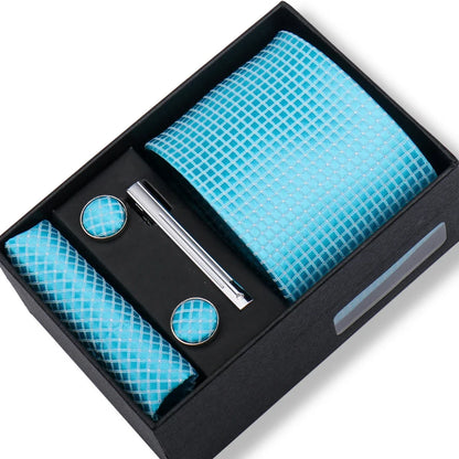 Men’s Green Business Tie Set - Premium Necktie with Hanky, Cufflinks & Tie Clip Gift Box for Wedding Formal Wear