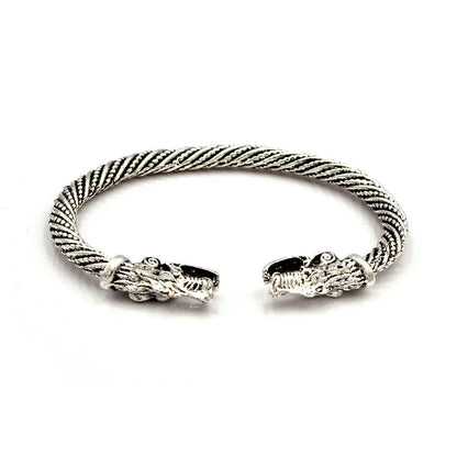 Vintage Viking Double-Headed Wolf Bracelet – Adjustable Twist Design Men's Fashion Punk Jewelry Accessory