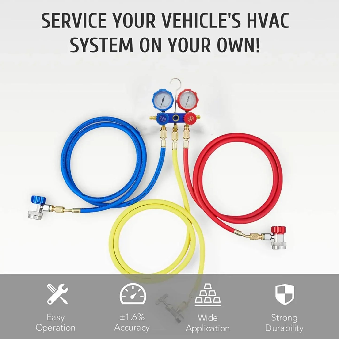 3-Way AC Manifold Gauge Set - HVAC Refrigerant Charging & Diagnostic Tool for R410A R22 R404A R134A
