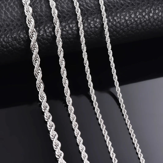 925 Sterling Silver Rope Chain Necklace & Bracelet — 2mm/3mm/4mm Width for Men & Women, Fashion Jewelry