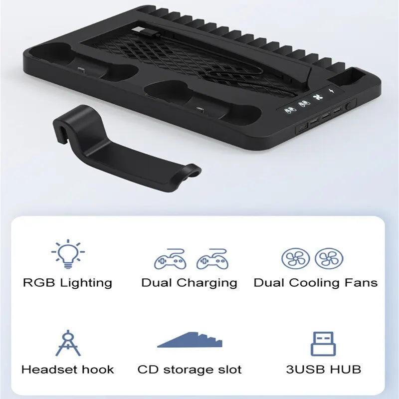 GAMINJA P58 P5 Stand Cooling Station for PlayStation 5 - RGB Light Cooling Fan with Dual Controller Charger, PS5 Gaming Accessories