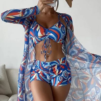 Women’s 3-Piece Push Up Bikini Set - Summer Print Sexy Swimsuit & Beachwear Bathing Suit