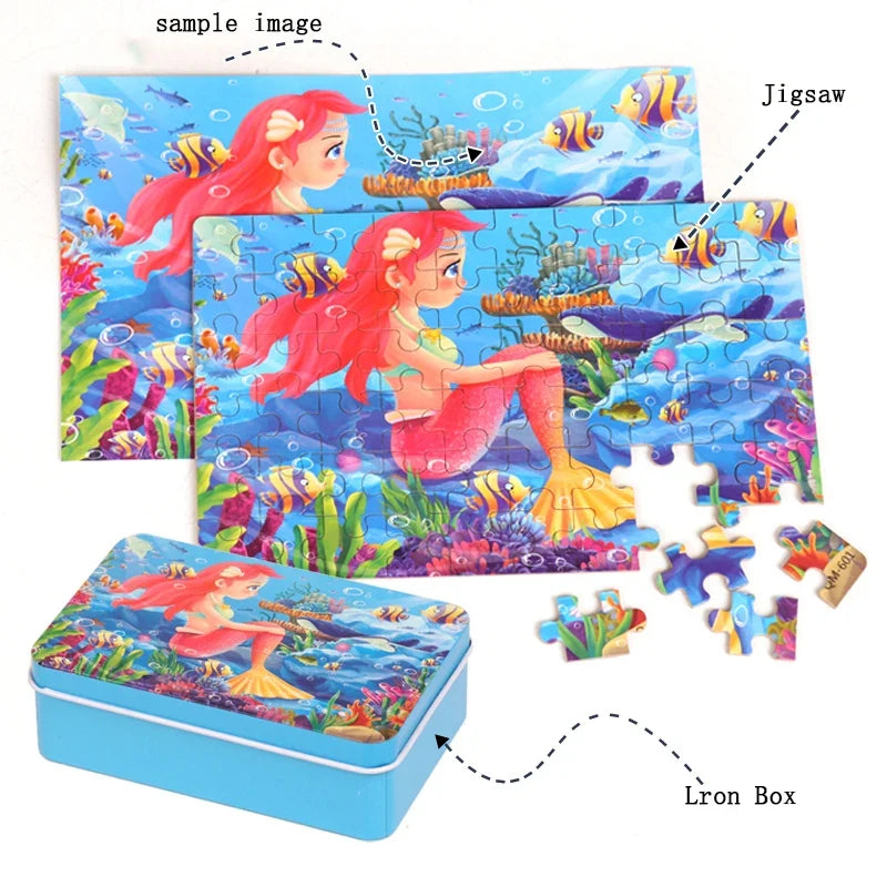 60 Piece Wooden Puzzle Toy Set - Cartoon Vehicle & Animal Jigsaw Educational Learning Gift for Kids