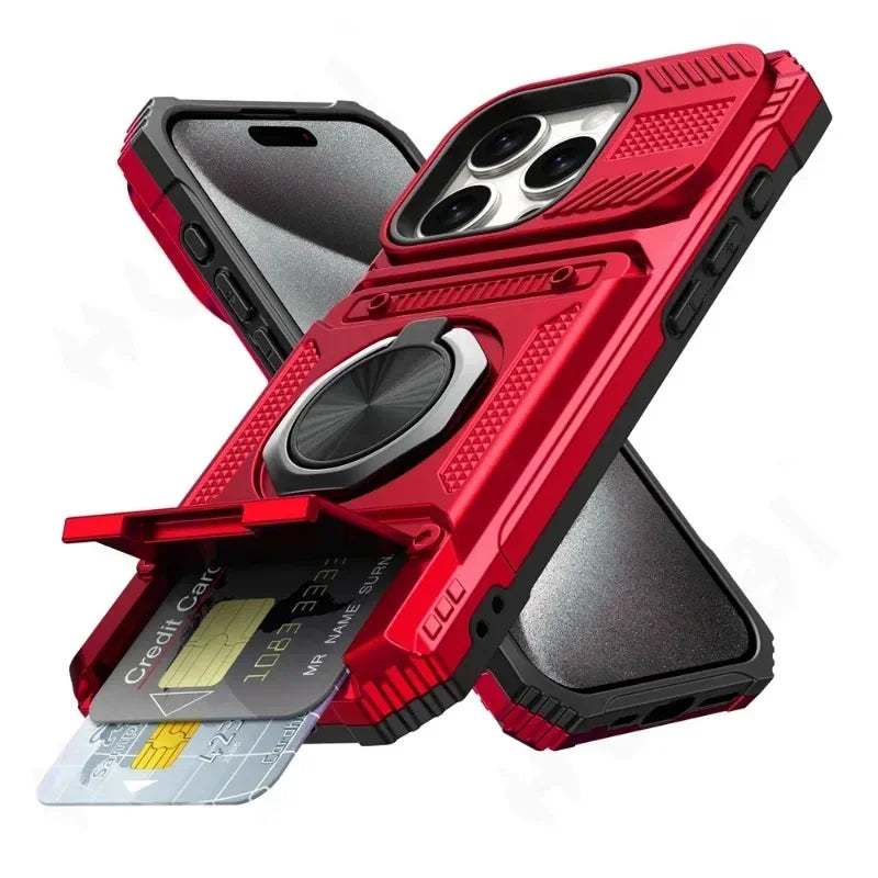Magnetic Ring Kickstand iPhone Case - Heavy Duty Drop Protection Wallet Cover for iPhone 7-16 Series