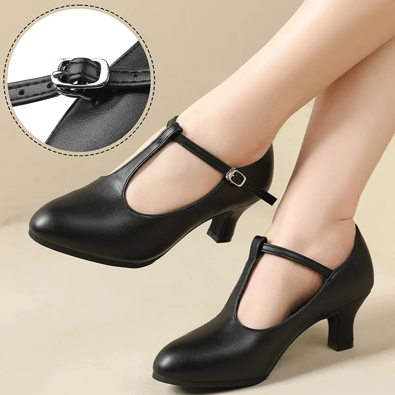 Women’s 2-Inch T-Strap Dance Heels - Ballroom Latin Salsa Flamenco Tango Shoes with Adjustable Buckle