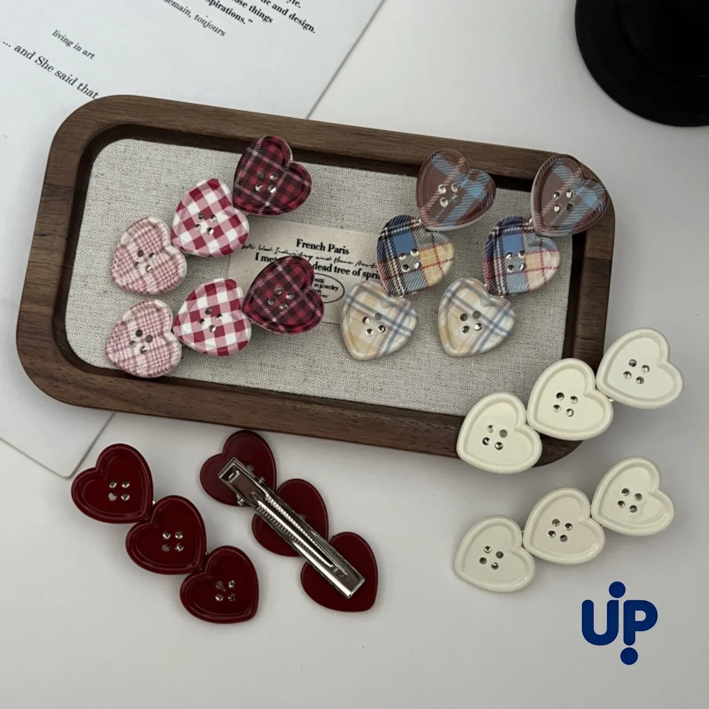 Cute Love Button Hair Clips - Sweet Check Duckbill Side Bangs Clips for Women Girly Hair Accessories