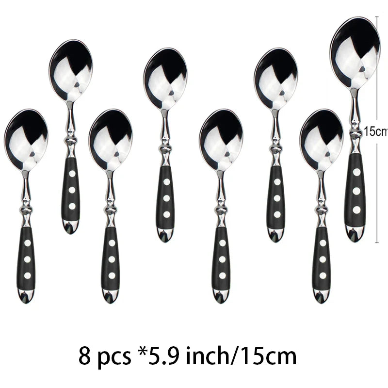Classic Elegant Stainless Steel Cutlery Set – Fork, Spoon, Knife & Teaspoon Full Dining Steak Dinnerware Collection