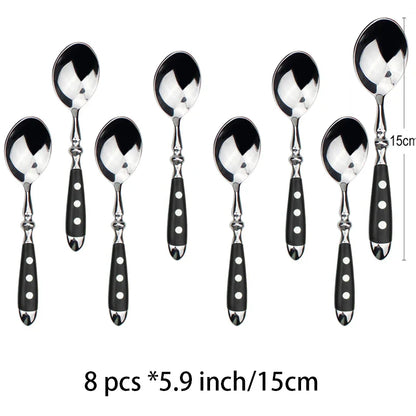 Classic Elegant Stainless Steel Cutlery Set – Fork, Spoon, Knife & Teaspoon Full Dining Steak Dinnerware Collection
