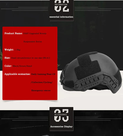 FAST Tactical Helmet – Kevlar High-Quality Outdoor Hunting Helmet with Wendy Floating Pad