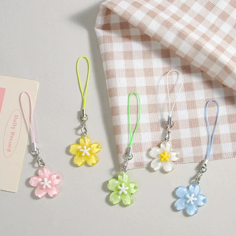 Colorful Resin Flower Phone Chain - Fresh Cute Transparent Key Pendant Bag Charm Accessory for Women & Best Friends