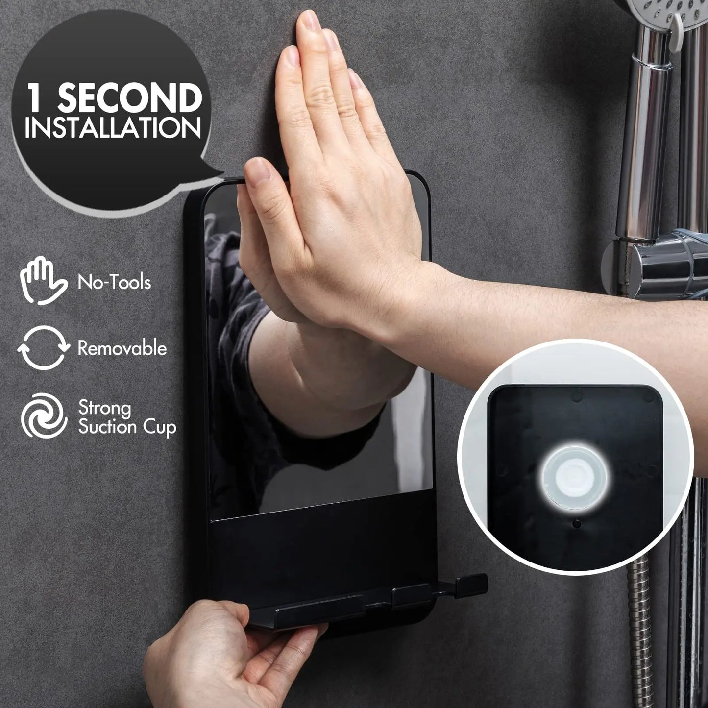 TAILI Shower Shaving Mirror with Storage Tray – Razor Holder, Suction Cup, Shatterproof & Fogless Bathroom Mirror
