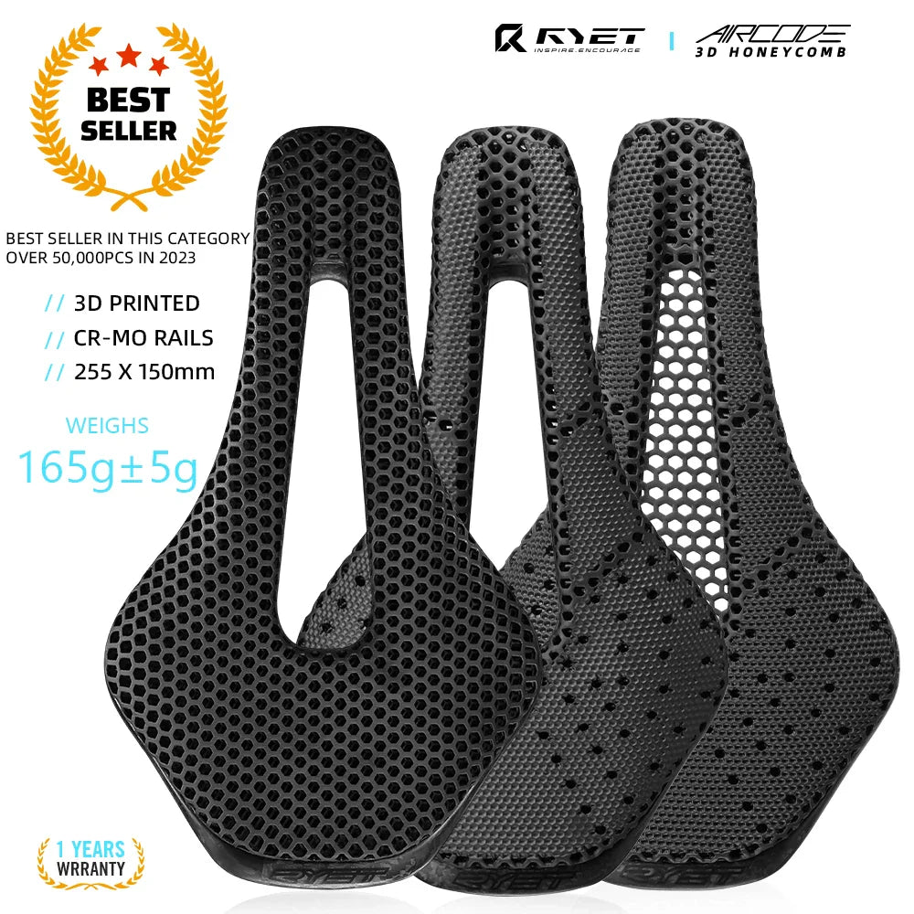 RYET 3D Printed Bike Saddle – Ultralight Carbon Fiber Hollow Seat for MTB, Gravel & Road Cycling Comfort & Breathability