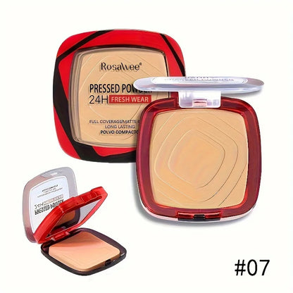 Matte Full Coverage Pressed Powder Foundation - 24H Fresh Wear with Puff Applicator, Weightless Finish Makeup