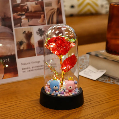 LED Eternal Rose Gift - 24K Gold Foil Flower with Glass Dome Light for Valentine’s Day, Wedding & Special Occasions
