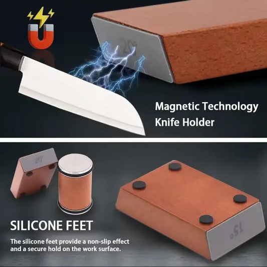 15° & 20° Rolling Diamond Knife Sharpener – Magnetic Holder with Angle Roller, Kitchen Sharpening Stone Kit