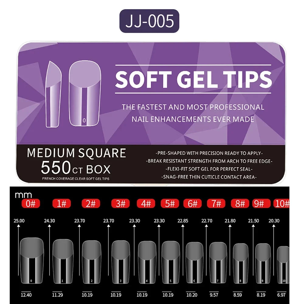 550pcs Soft Gel Nail Tips - Medium Short Almond & Coffin Full Cover Press On Nail Extension Kit