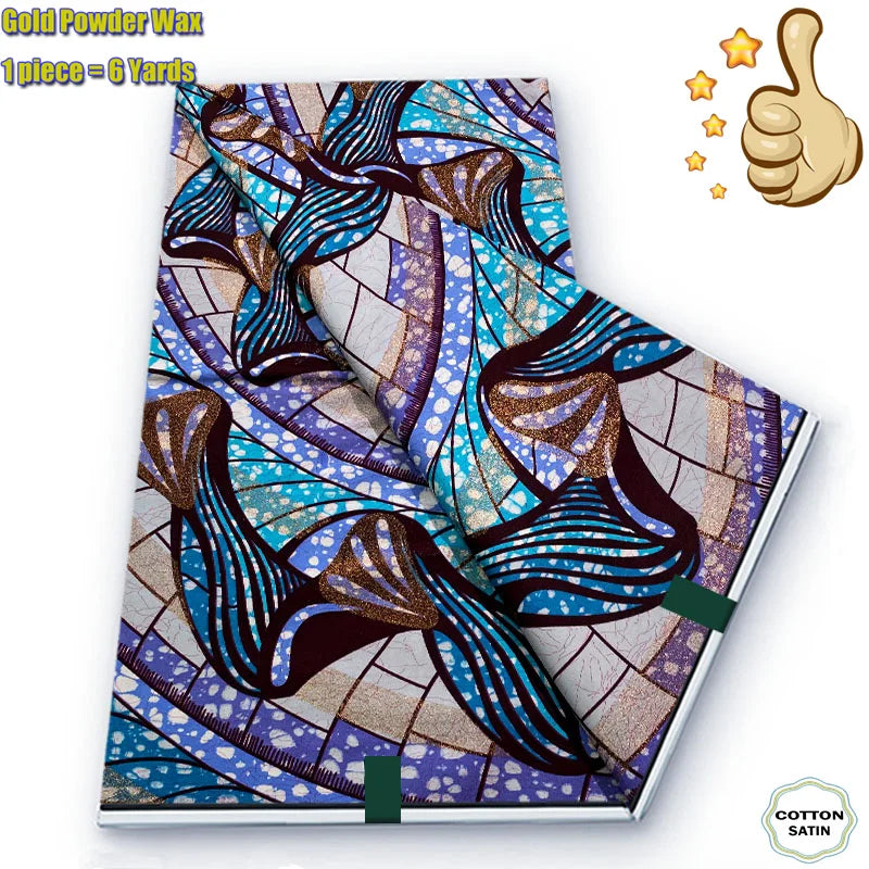 African Golden Wax Fabric - Soft Glitter Gold Print Batik Ankara Pagne