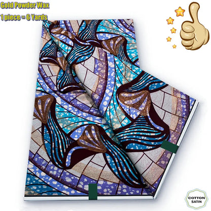 African Golden Wax Fabric - Soft Glitter Gold Print Batik Ankara Pagne