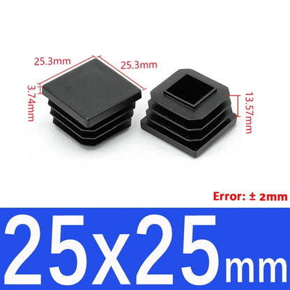 Black Square Tube End Caps - Plastic Blanking Plugs for Furniture, Tables & Chairs 10-100mm