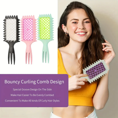 3-in-1 Hair Comb Set - Hollow Curl Enhancing Styling Comb with Massage & Parting Function