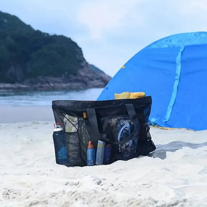 Extra Large Beach Bag - Lightweight, Waterproof, Foldable with Mesh Straps, Zippered Pockets & Fixed Shoulder Straps