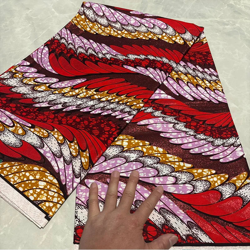 Soft Glitter Golden Wax Fabric - 100% Cotton Ankara Flash Gold Print Batik African Fabric for Nigerian Fashion Sewing & Crafting