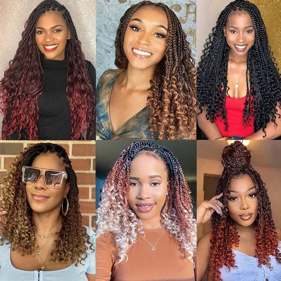 Jayfans Crochet Goddess Box Braids With Curly Ends - Bohemian Bob Style Synthetic Braiding Hair 1B 30 Blue Ombre Extensions