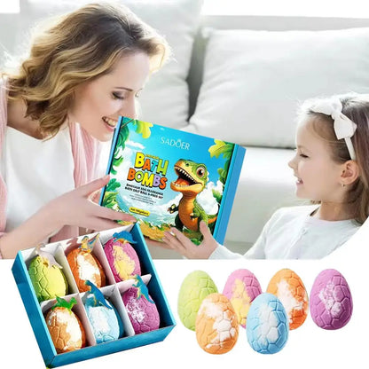 Kids Dinosaur Bath Bomb Set - 6PCS Fizzy Spa Eggs with Surprise Toys Inside for Fun Bath Time Gifts