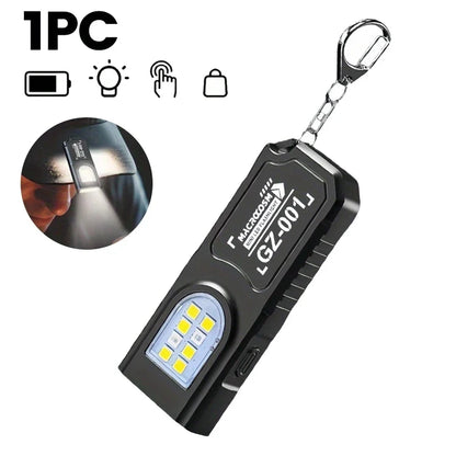 Mini COB LED Keychain Flashlight - USB C Rechargeable Waterproof Pocket Work Light for Camping, Walking & Outdoor Use