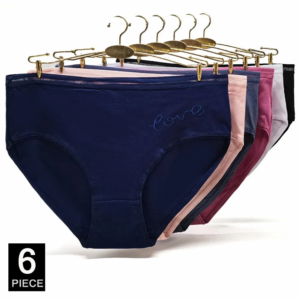 Women’s Cotton Briefs Set - Sexy Print Mid-Rise Plus Size Panties 2XL-4XL Soft Breathable Underwear 6Pcs