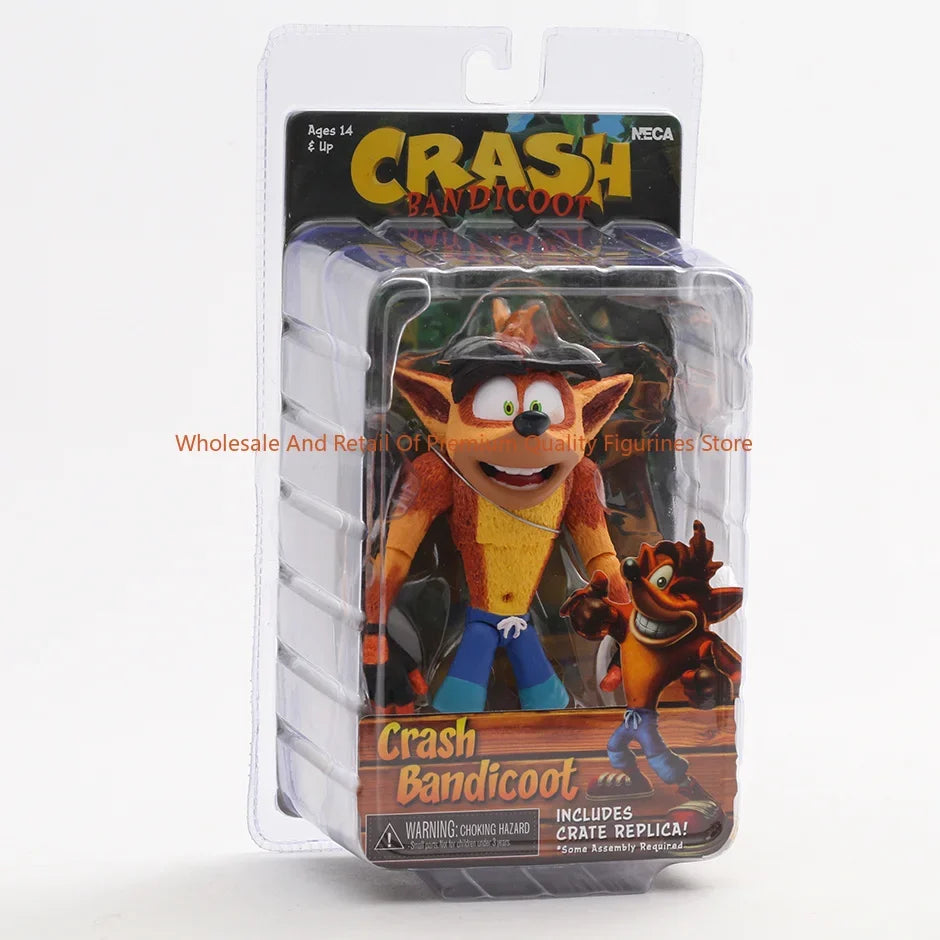 NECA Crash Bandicoot Action Figure with Crate Replica Model Toy - Collectible Game Character Display Figure