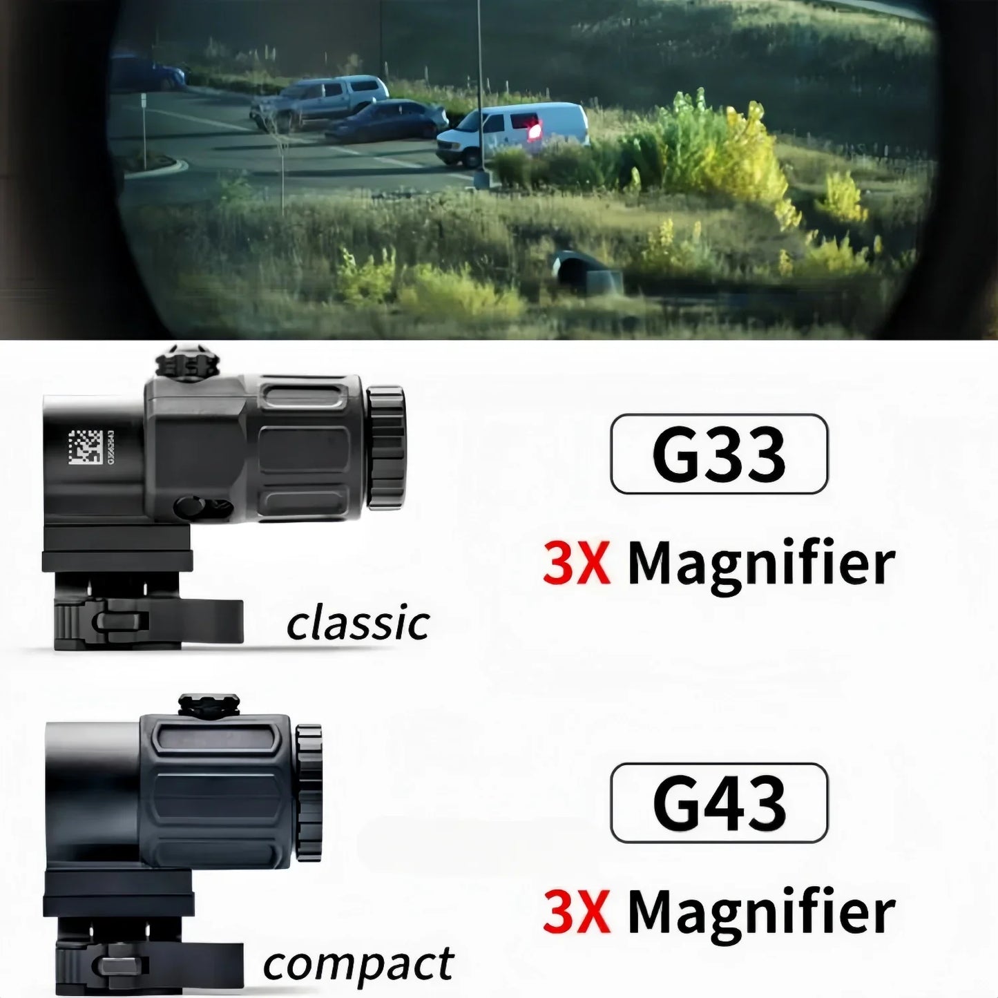Tactical Magnifier Scope - G33/G43/G45 3X 5X Flip Mount Sight Accessory for Airsoft & Hunting