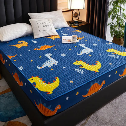 Waterproof Mattress Protector - Soft Breathable Fitted Bed Cover with Washable Printed Bedding Protection